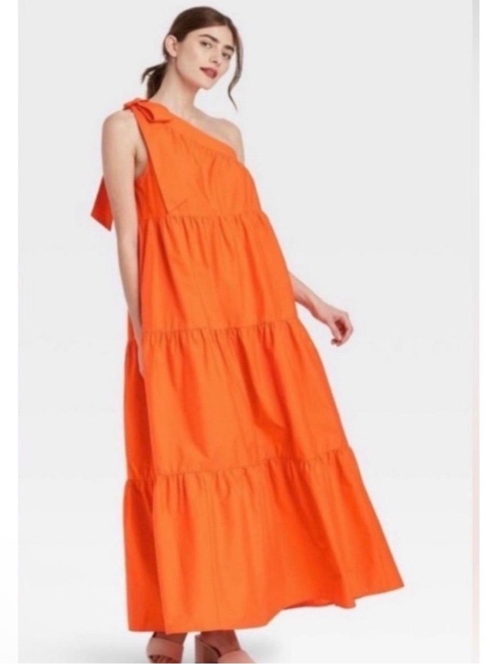 Who What Wear One Shoulder Orange Maxi Dress Size 2X